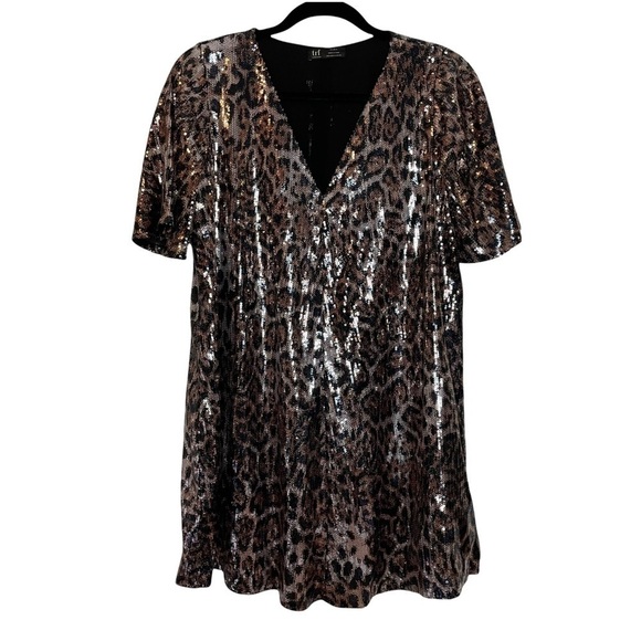 zara trf Dresses & Skirts - Zara Trf Sequins Animal Print V Neck Babydoll Tunic Dress w/Short Flutte…